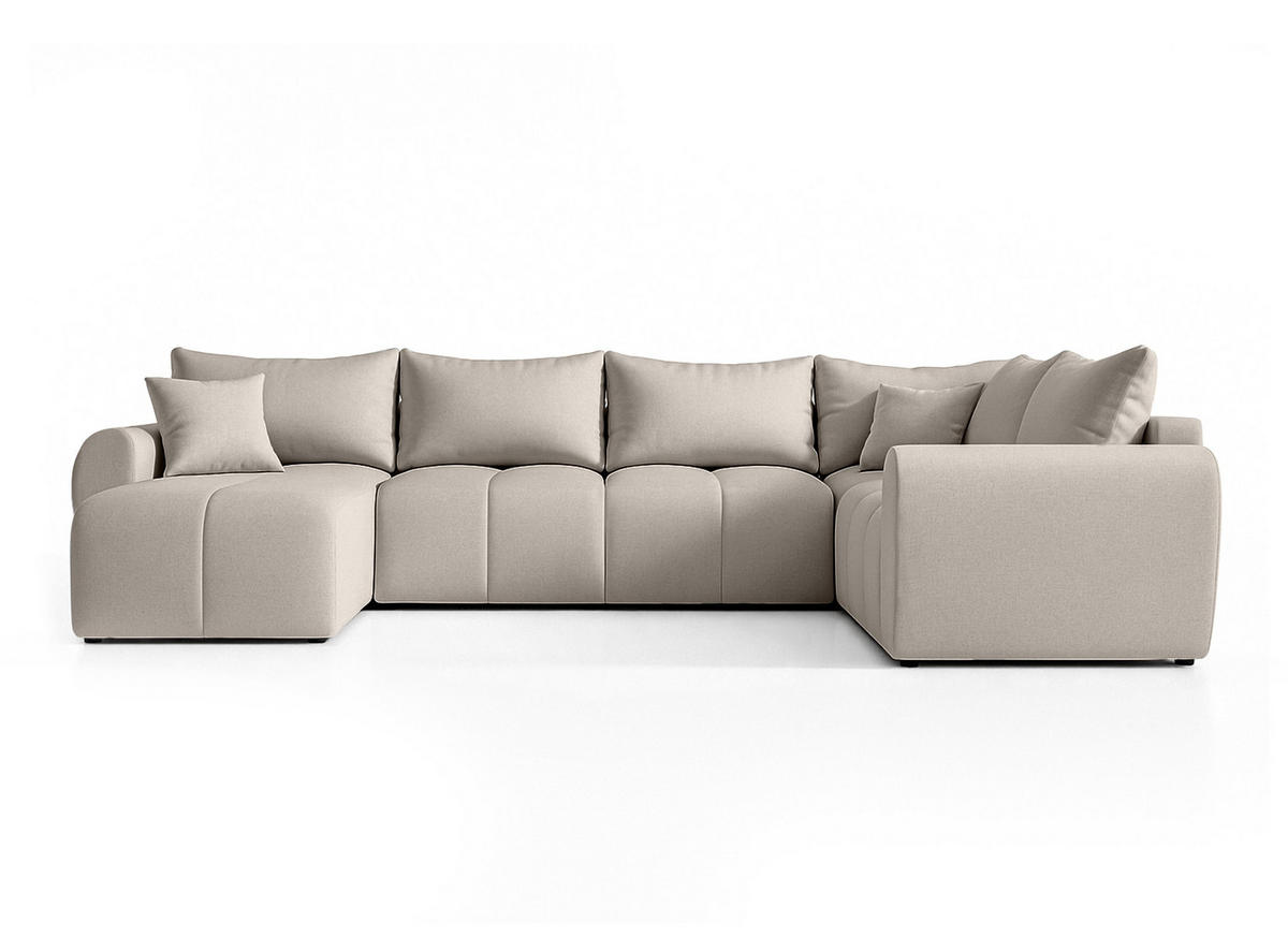WOHNLANDSCHAFT Malatya U Form MAX Beige 311/145/80 cm mit Schlaffunktion - Beige/Schwarz, Kunststoff/Textil (208/80/303cm) - AX Living