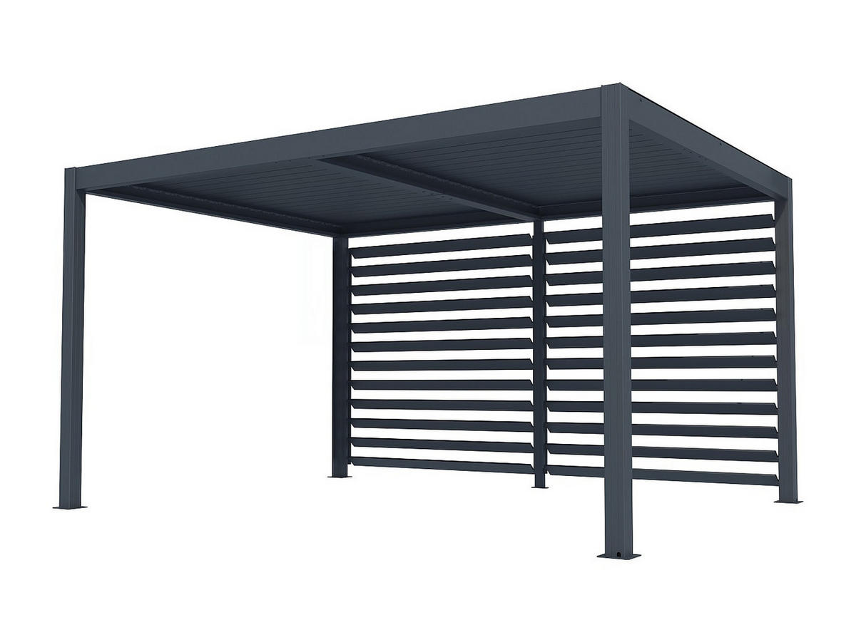 TERRASSENDACH bioklimatisch freistehend elektrisch aus Aluminium mit verstellbaren Lamellen & Blende 3,68 m - 12 m² - Anthrazit - AMADORA - Anthrazit, Metall (395/220/305cm) - Vente-Unique