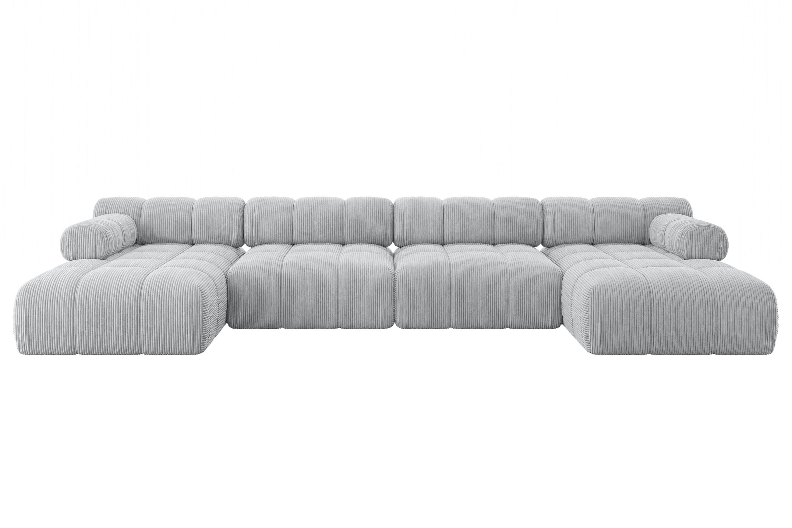 WOHNLANDSCHAFT modulares Sofa Tesso-U2 - 380x160x70 cm Grau Cord - Grau, Holzwerkstoff/Textil (380/70/160cm) - ALTDECOR