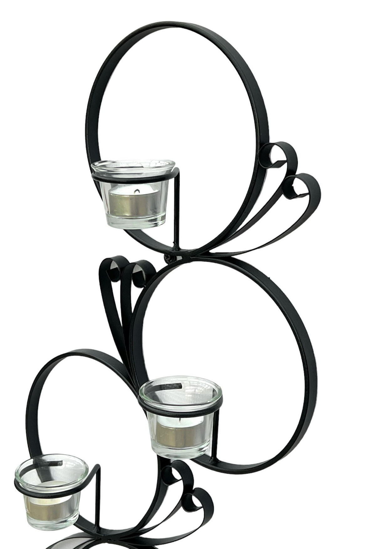 WANDTEELICHTHALTER 4-flammig rund mit Glas Metall Schwarz 60 cm - Schwarz, Metall (60cm) - DanDiBo