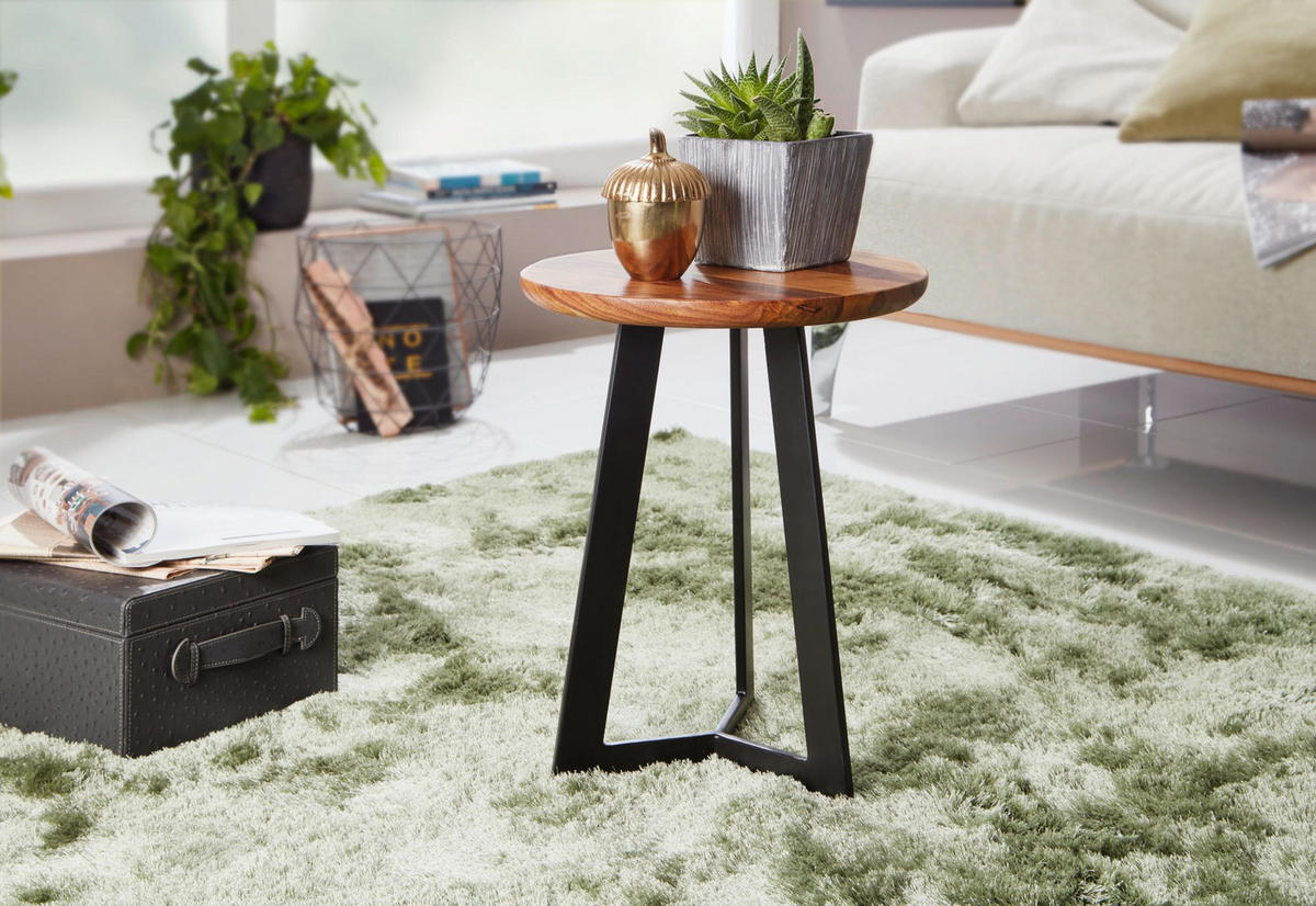 BEISTELLTISCH – Massivholz Metall 35x37x35 cm Industrial - Schwarz/Braun, Holz/Metall (35/35/37cm) - KADIMA DESIGN