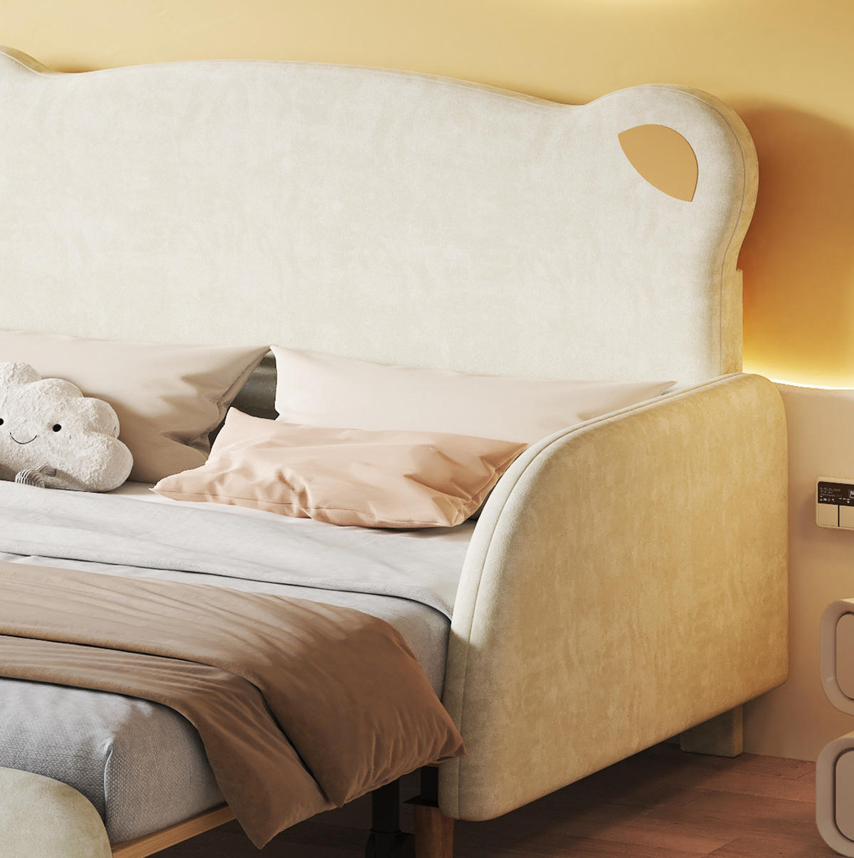 SAMT-POLSTERBETT 140/200 cm Beige mit Ausziehbett und gepolsterten Schutzkanten - Beige, Textil (140/200cm) - BEAOK