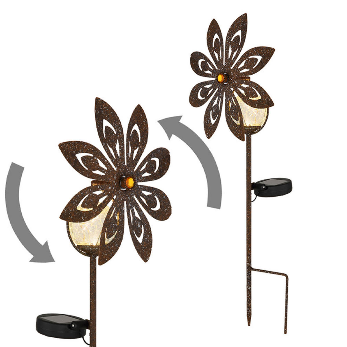 LED AUSSENLEUCHTE Metall Rostfarbe 2er Set - Braun, Metall (32/17.5/124cm) - Globo Lighting