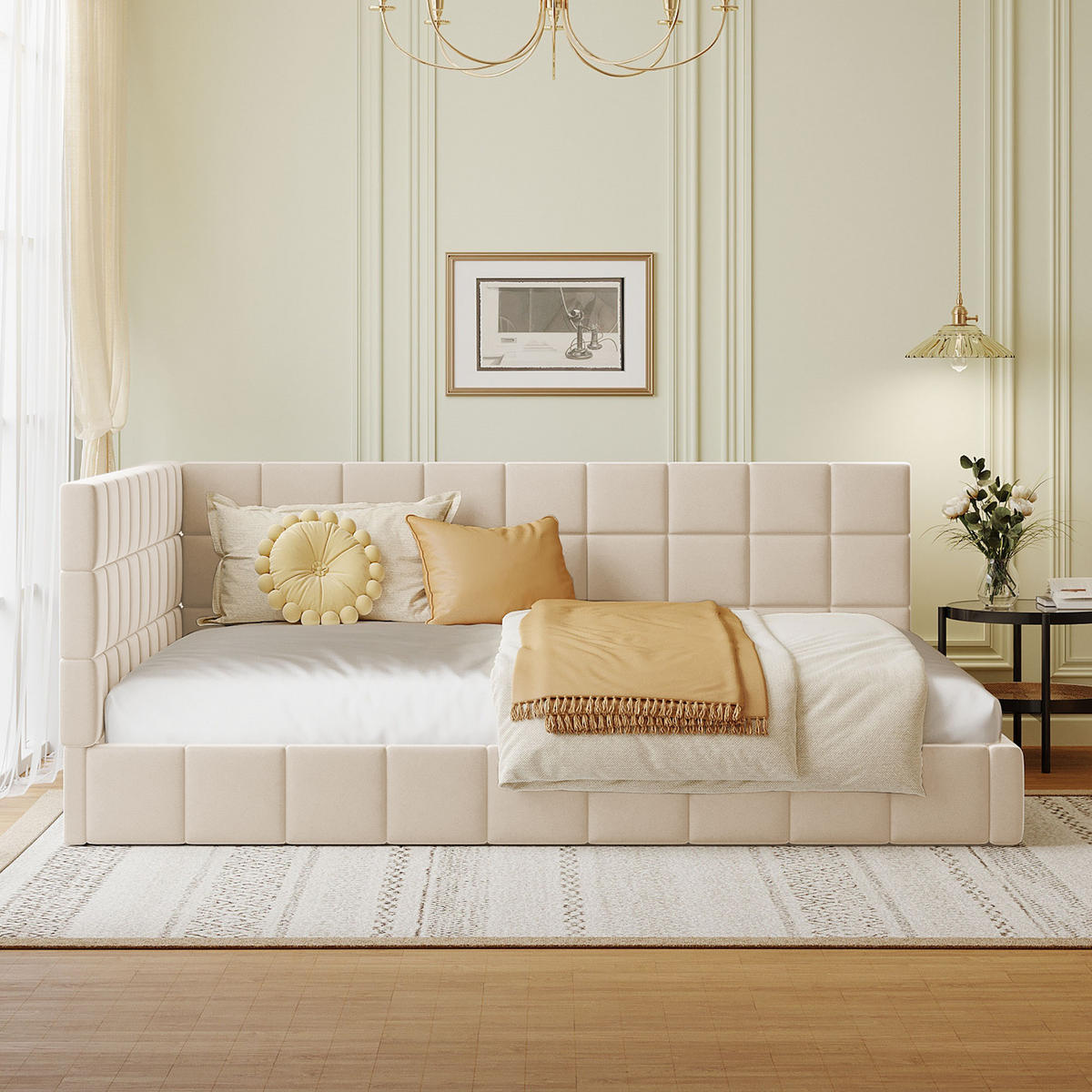 POLSTERBETT 140/200 cm Beige Multifunktionsbett mit Lattenrost aus Samtstoff - Beige, Textil (140/200cm) - OKWISH