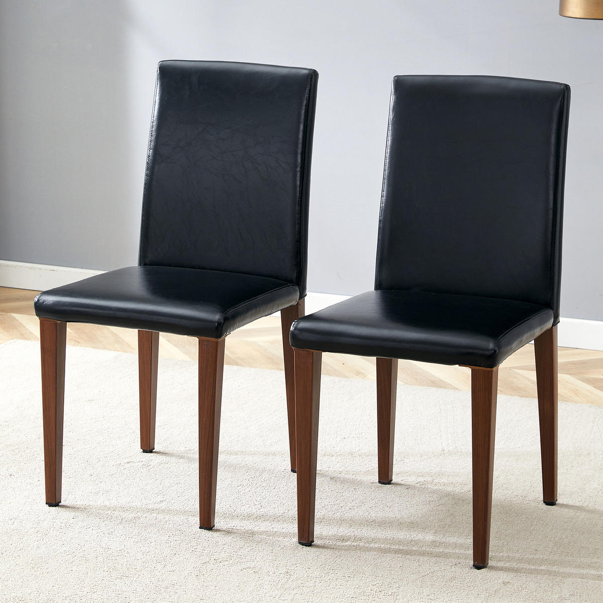 ESSZIMMERSTUHL mit PU-Bezug 90 cm Schwarz Nussbaumoptik 2er-Set - Schwarz, Metall (47/90/41.1cm) - Meubliv