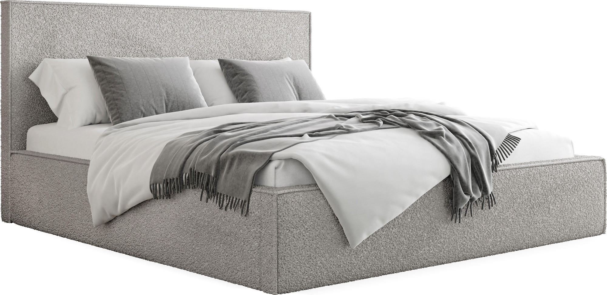 POLSTERBETT Terra Slim mit Bettkasten, Grau Boucle 160x200 cm - Birkefarben/Schwarz, Holz/Holzwerkstoff (160/200cm) - WFL GROUP