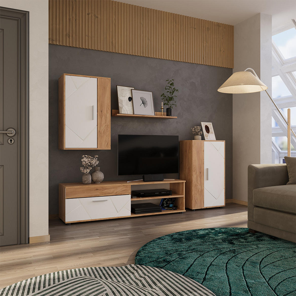 NÁSTĚNNÁ SKŘÍŇKA Berno GKO/bílá - bílá/medově dubová, kompozitní dřevo (140/38.7/35.2cm) - Vicco