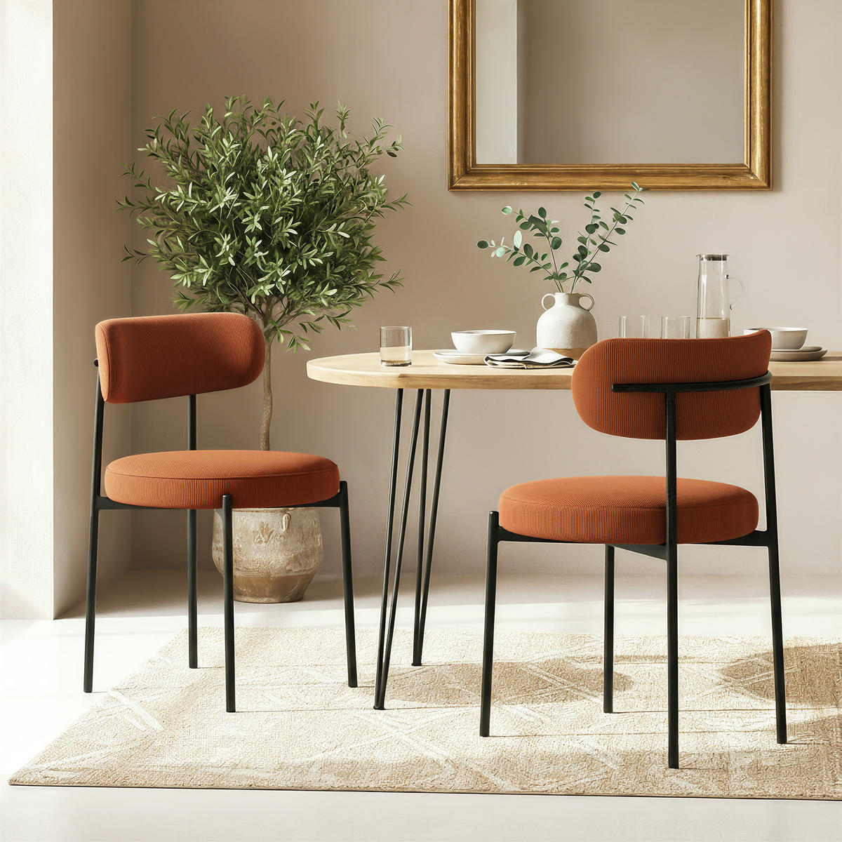 STÜHL 2er-Set Iris moderne aus Terrakotta Cord - Terracotta/Schwarz, Textil/Metall (53.5/80/49.5cm) - Sicaan