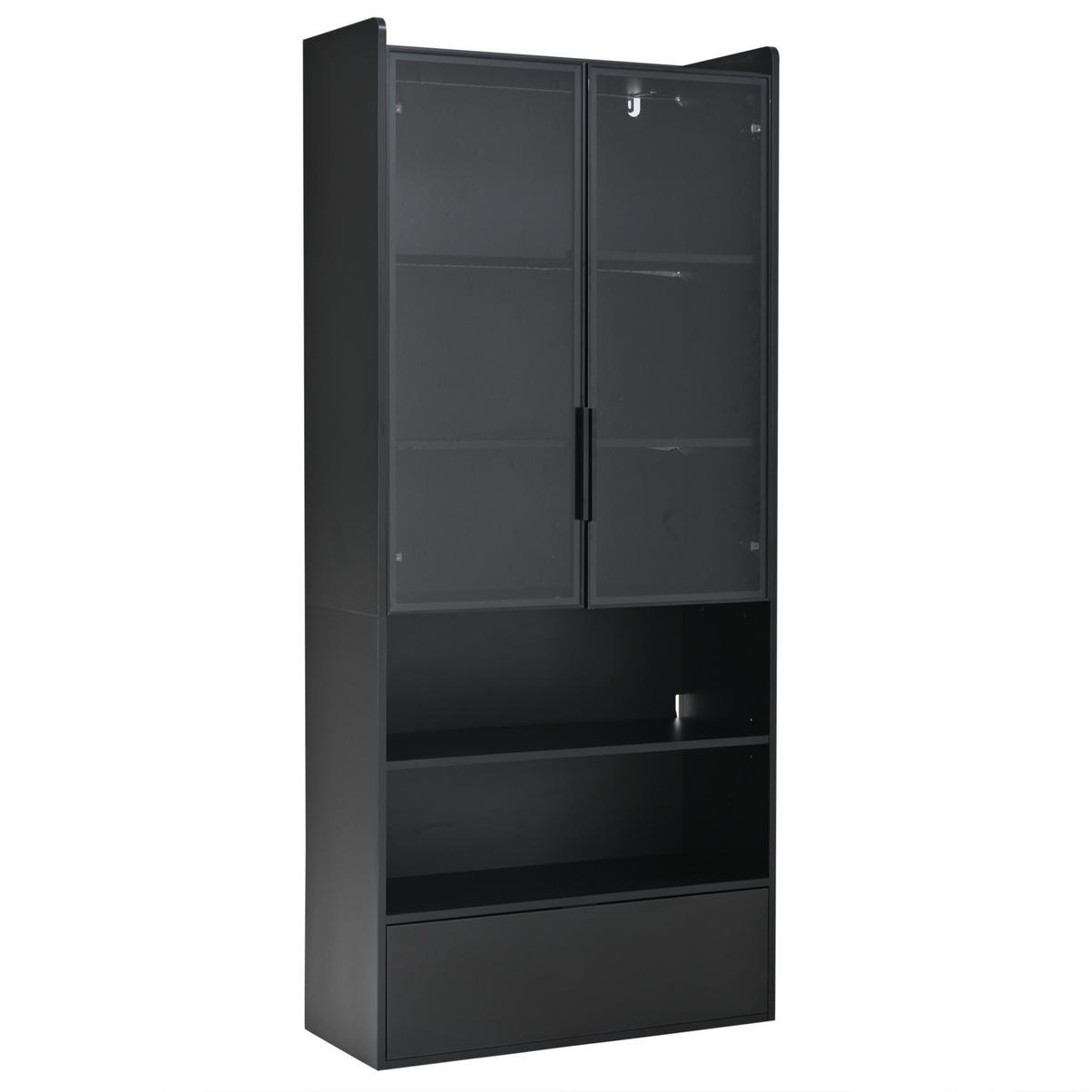 VITRINE mit LED 80x34x180 cm MDF Glas Schwarz - Schwarz, Glas (34/180/80cm) - Beauniv