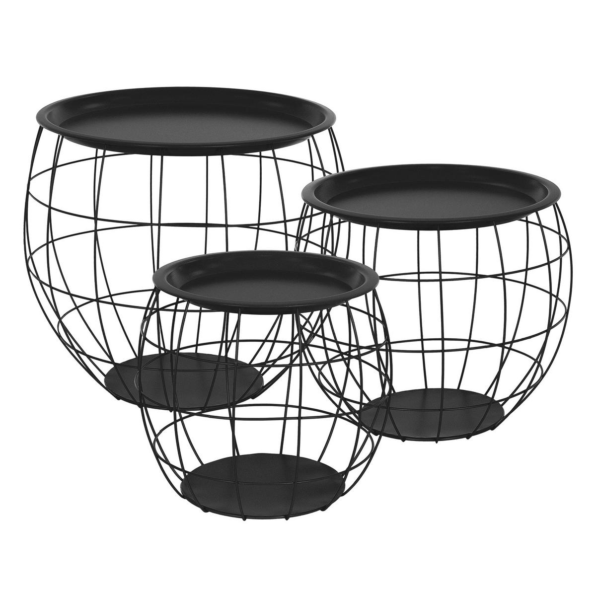 BEISTELLTISCH rund Schwarz Ø 43/35/27 - 40/33/29 cm 3er Set - Schwarz, Metall (43/43/40cm) - ML-DESIGN