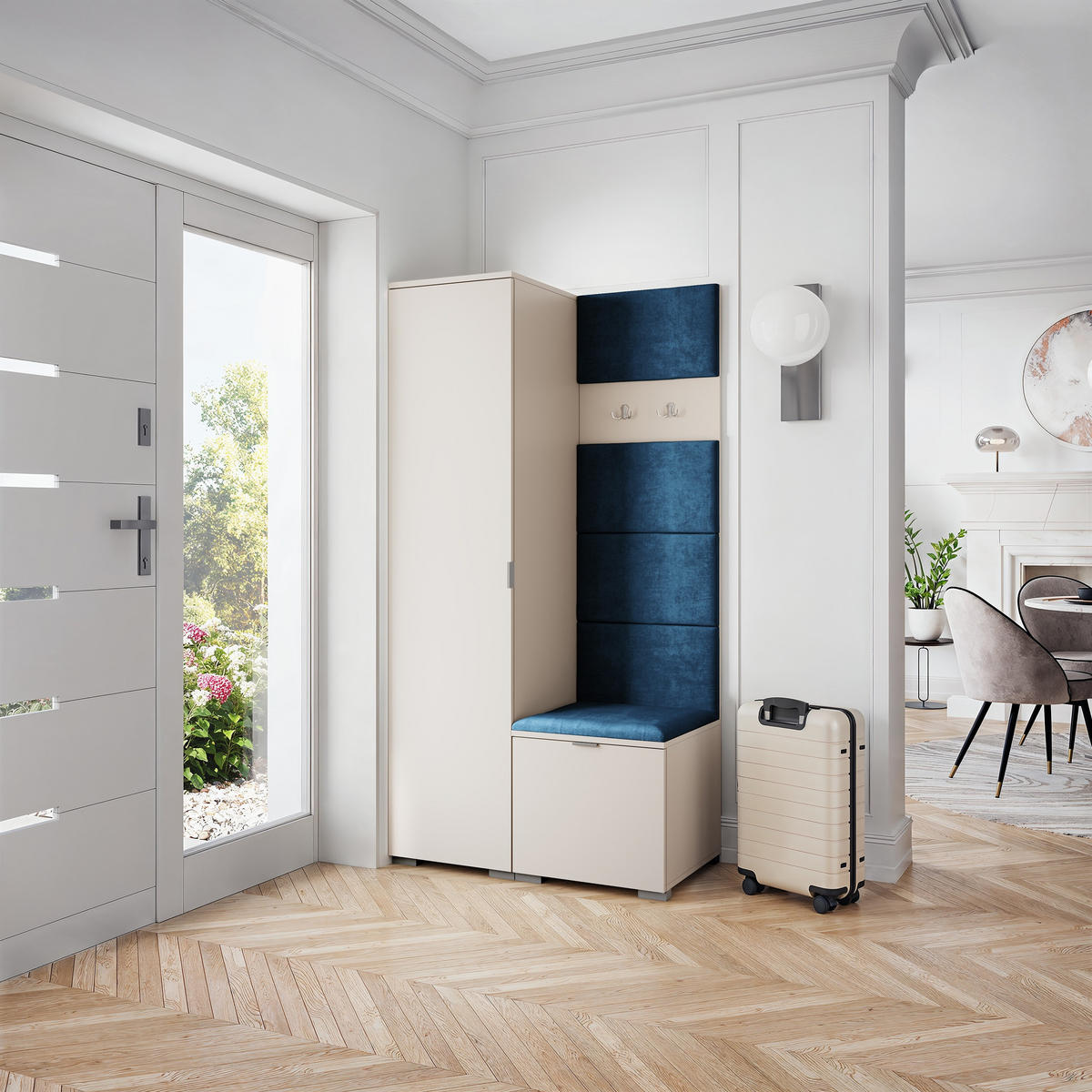 GARDEROBENSCHRANK LORI 95/181/51 cm Modern Garderobe-Set Kaschmir - Kaschmir/Blau, Holzwerkstoff (95/181/51cm) - MASSENO