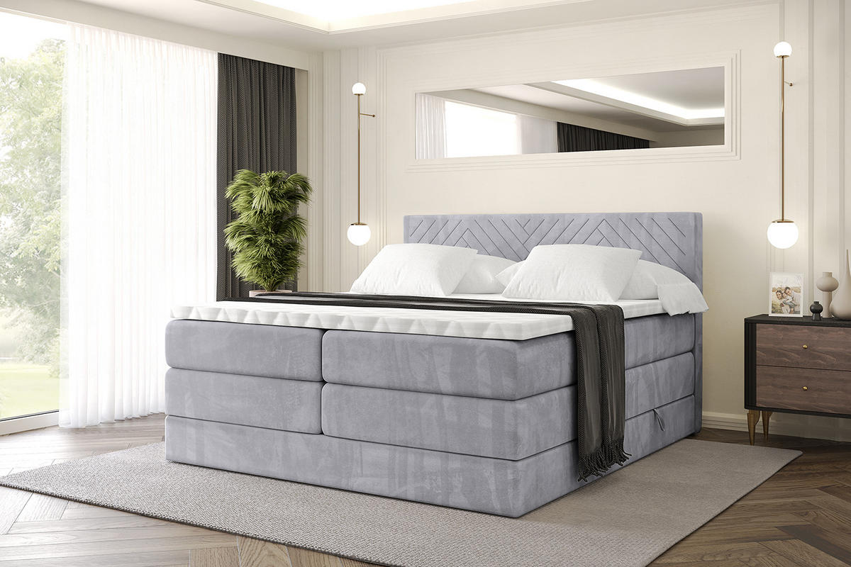 BOXSPRINGBETT mit Matratze H3|H4 und Lattenrost - VEXA KING-120x200 - Grau Monolith - Grau, Holzwerkstoff (120/200cm) - ALTDECOR
