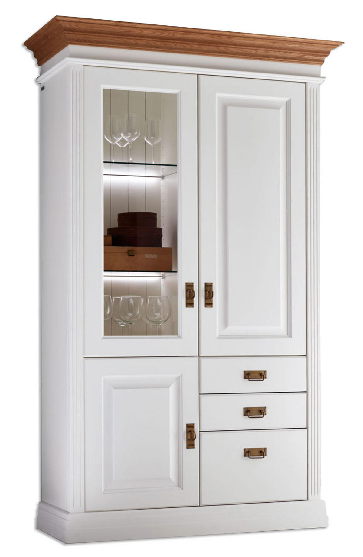 STAND-GLASVITRINE Novara 3-türig - Weiß/Braun, Holz (117/196/45cm) - Casamia Massive Möbel