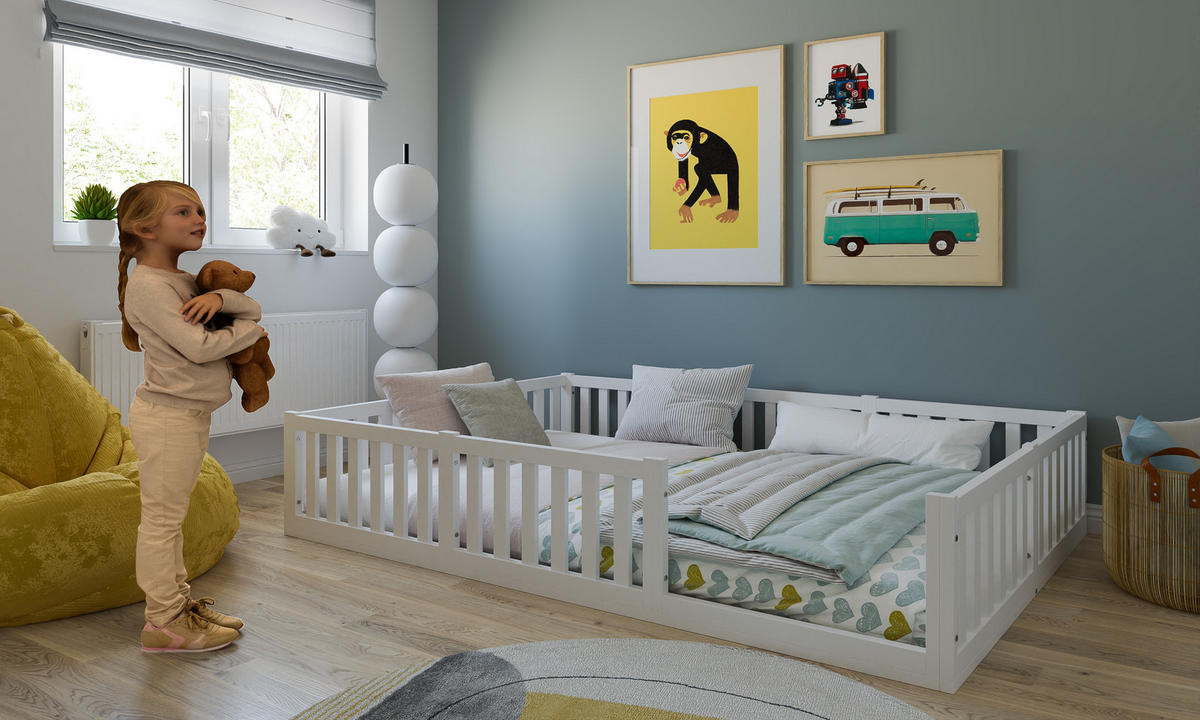 KINDERBETT Montessori 140cm - Weiß, Holz - kiki design