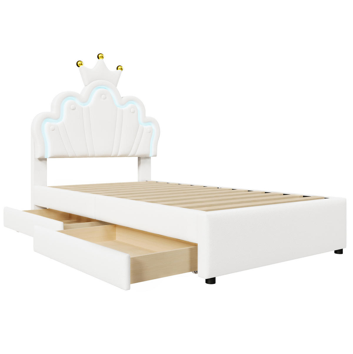 POLSTERBETT mit 2 Schubladen und LED 90x200 cm PU Weiß - Weiß, Holzwerkstoff (90/200cm) - Beauniv