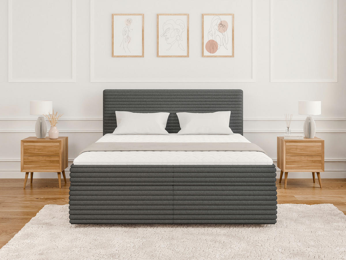BOXBETT Roma 160/200 cm Dunkelgrau Plüschcord - Dunkelgrau/Schwarz, Holz/Kunststoff (160/200cm) - S-Style Möbel