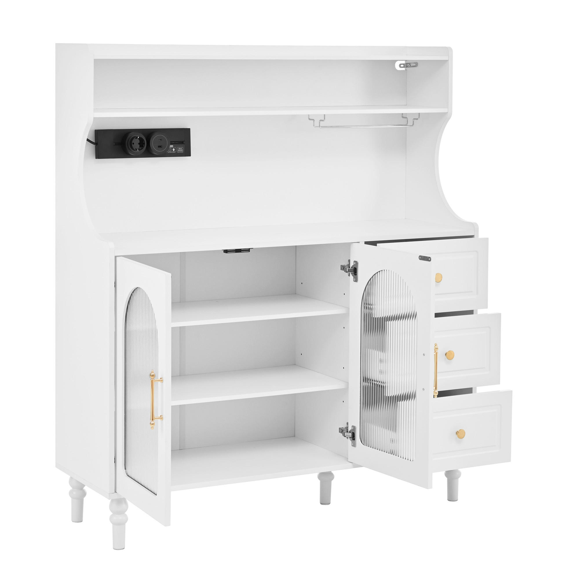 BUFFET 120/40/138,5 cm Weiß aus MDF mit Steckdose - Weiß, Holzwerkstoff (120/138.5/40cm) - OKWISH