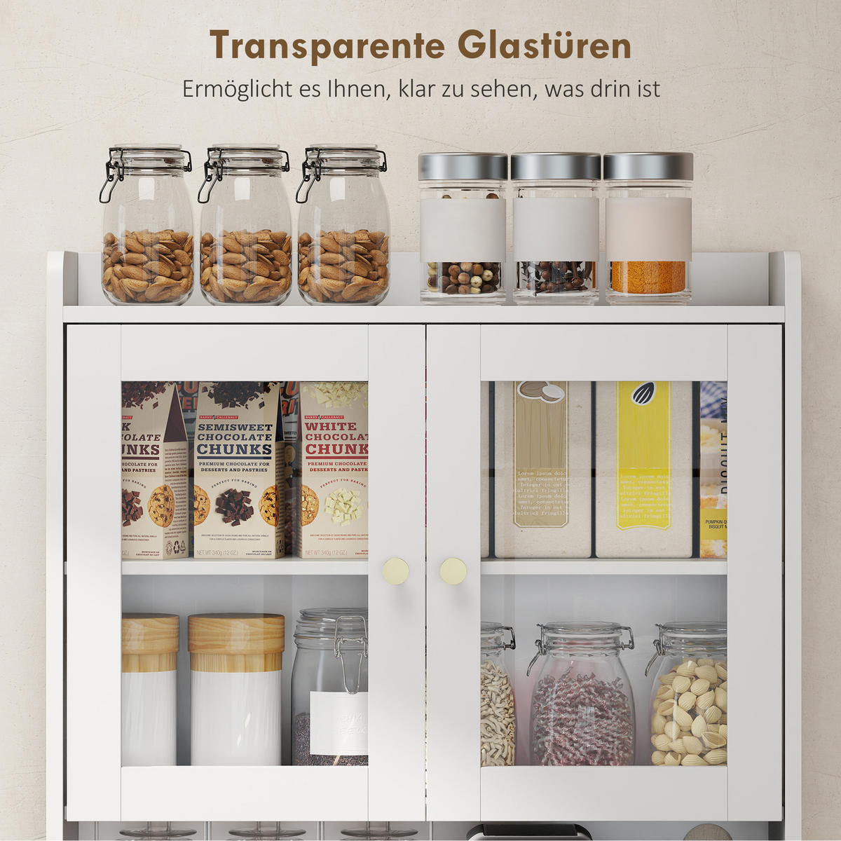 KÜCHENSCHRANK Buffetschrank mit Arbeitsplatte verstellbaren Regalen Türen Weiß - Goldfarben/Weiß, Holzwerkstoff/Metall (38/170/68cm) - HOMCOM