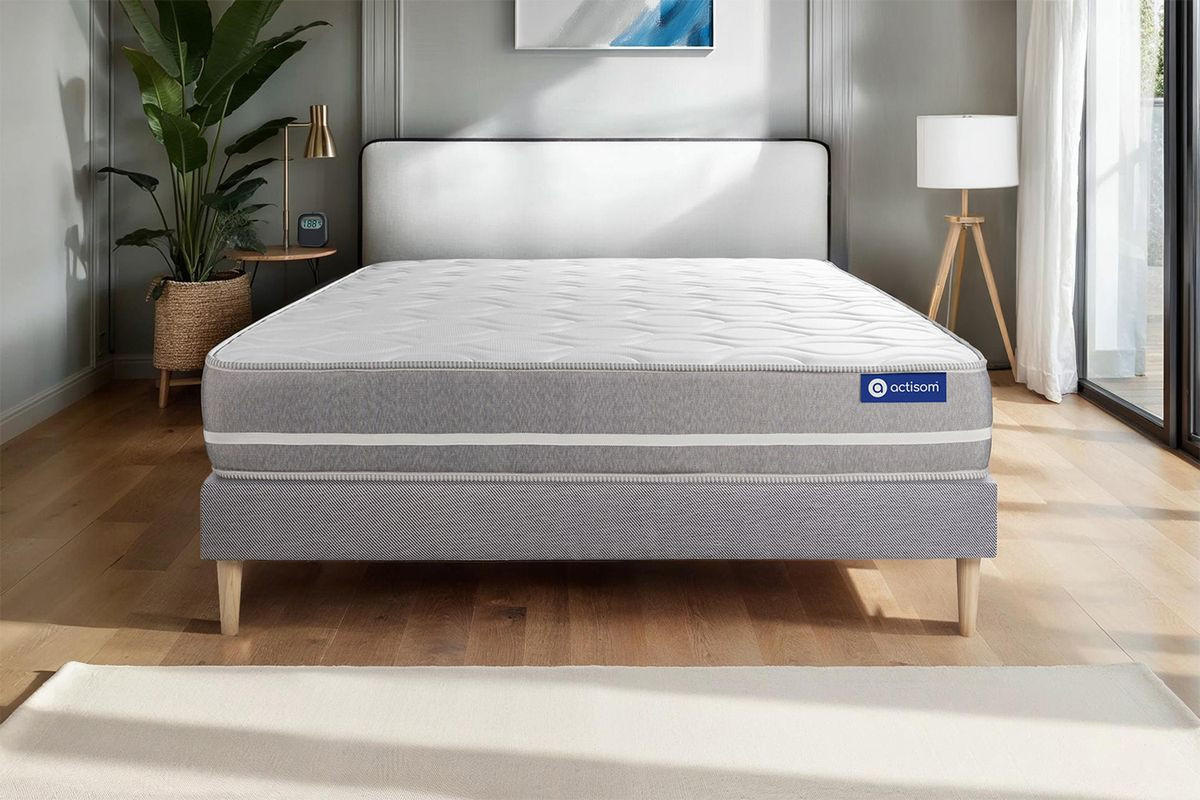 BETT Actilatex touch Latex und Memory-Schaum 180 x 220 cm h1 - Kit Bettgestell Grau - Beige/Grau, Karton/Holz (180/220cm) - ACTISOM
