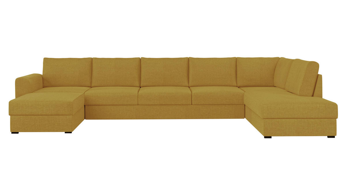 WOHNLANDSCHAFT Wilma Large Premium, Seite: Rechts - Gelb/Schwarz, Holz/Textil (370/85/186cm) - MIRJAN24