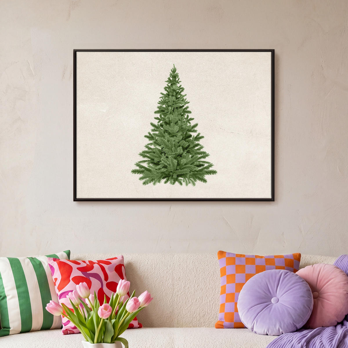 LEINWAND Bilder mit Rahmen - Weihnachtsbaum - Grün - Weihnachten - Feiertage - 70x50 - Olivgrün, Textil (70/50cm) - MuchoWow