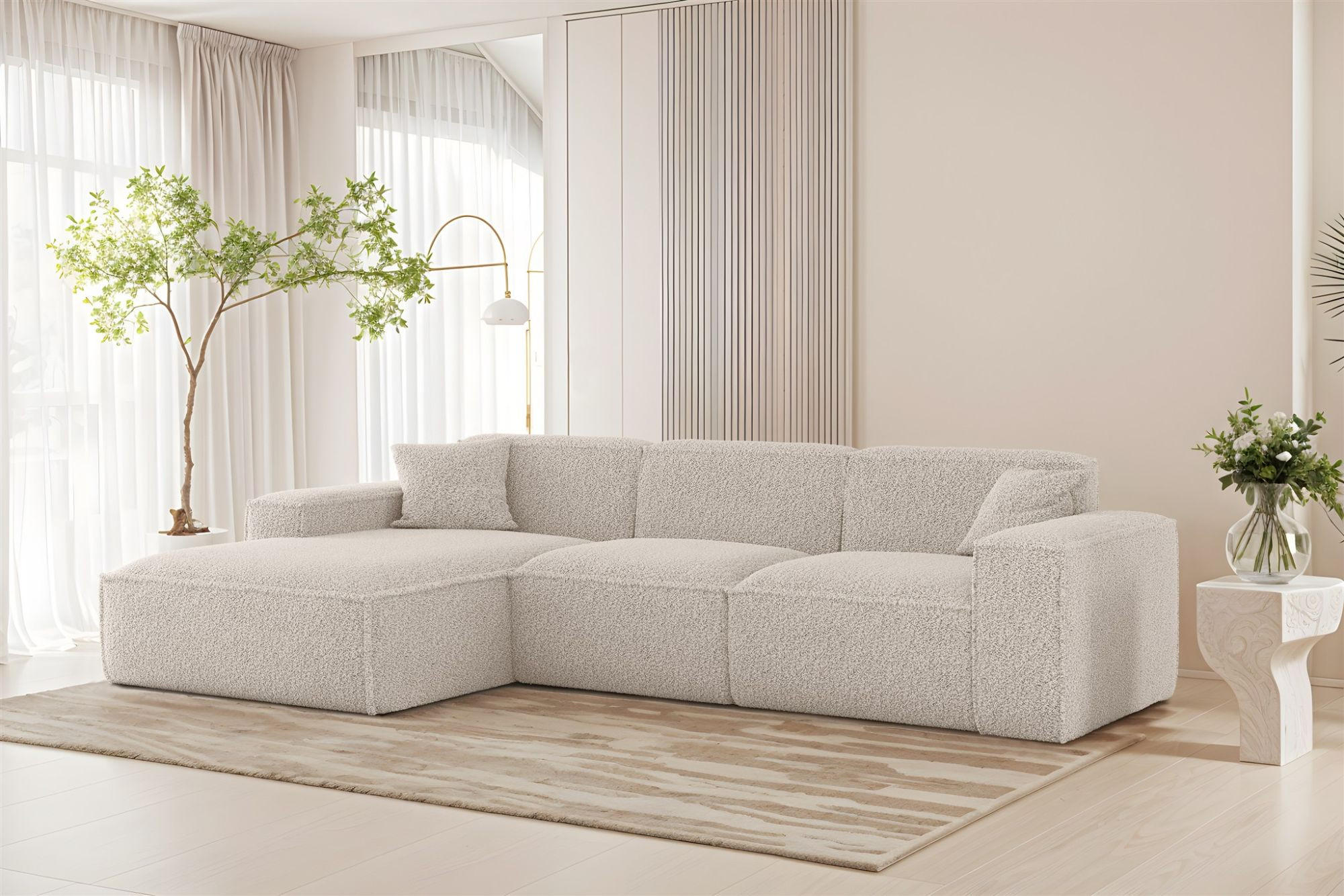 ECKSOFA Celes Premium In Sven - Weiß, Holzwerkstoff/Textil (266/165cm) - Fun Möbel