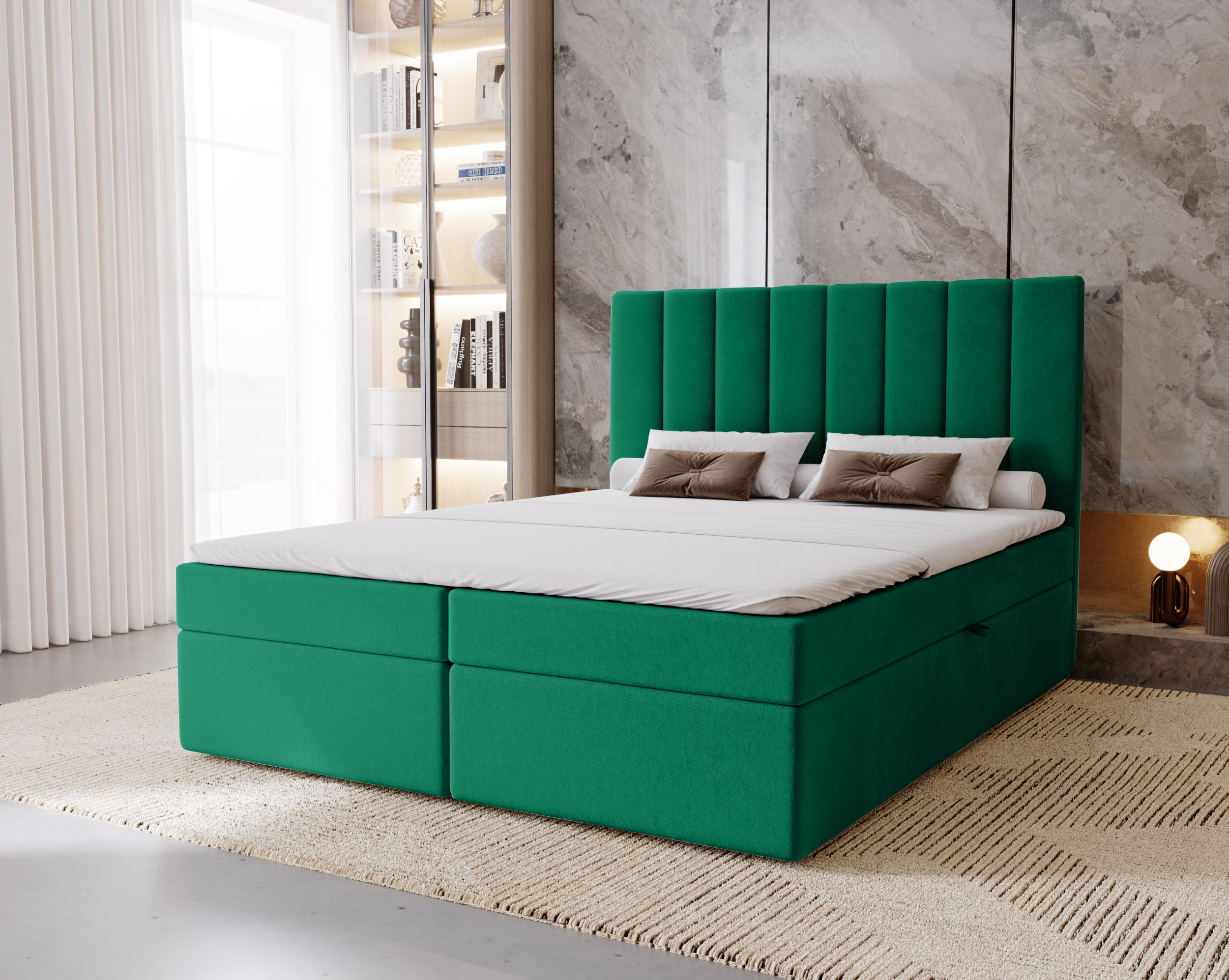 BOXBETT Nero mit 2 Bettkästen, 200x200, Grün, Velourstoff, Doppelbett mit Bonell-Matratze - Grün, Holz/Kunststoff (200/200cm) - Marpur