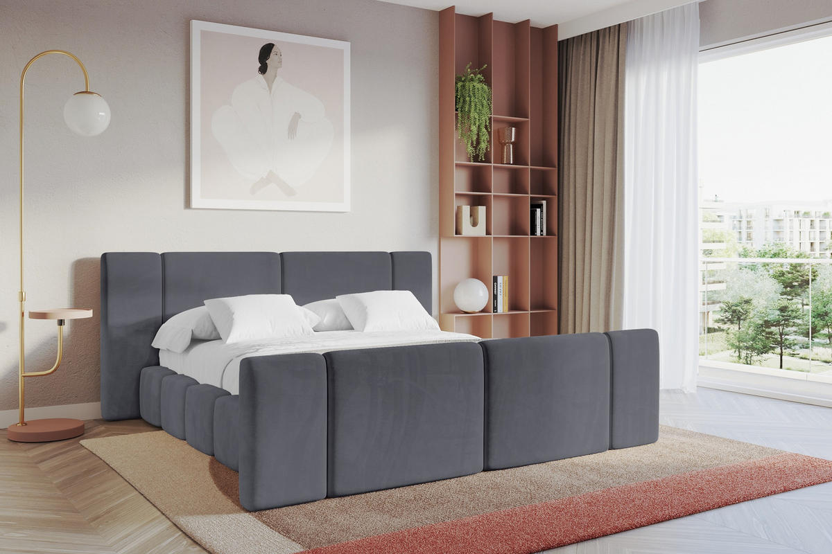 POLSTERBETT mit Bettkasten, Fußteil und Lattenrost, Boxbett ohne Matratze - NILO-Z 180x200 Dunkelgrau - Dunkelgrau, Holzwerkstoff/Textil (180/200cm) - ALTDECOR