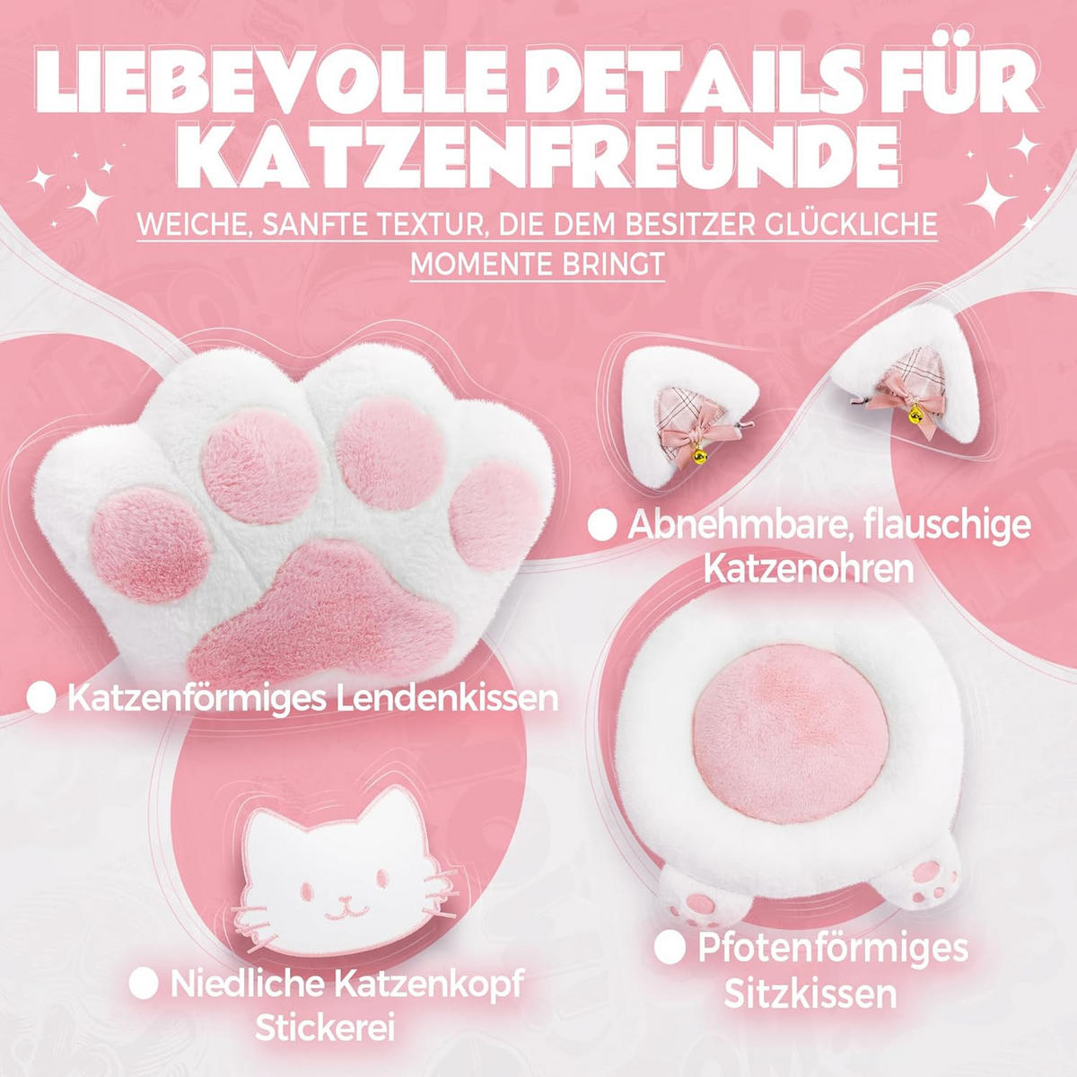 GAMING-STUHL Ergonomischer & Fußstütze Bürostuhl & Lendenwirbelstütze - Rosa, Leder (52/126/49cm)