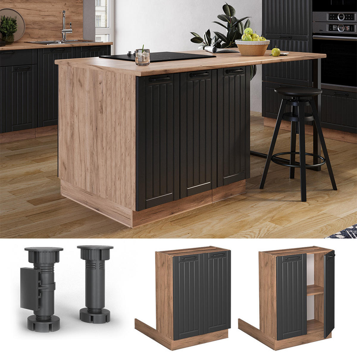 KUCHYŇSKÝ OSTROV Fame-Line Tmavě šedá - medově dubová/tmavě šedá, kompozitní dřevo (60/82/30cm) - Vicco