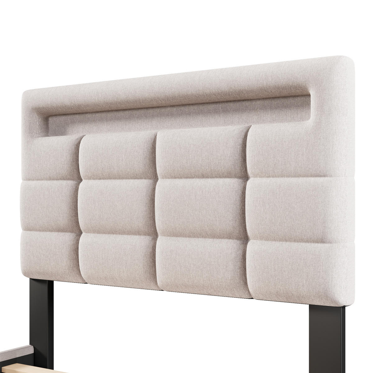 POLSTERBETT 90/200 cm Beige aus Leinen mit Bettkasten und LED-Beleuchtung - Beige, Textil (90/200cm) - OKMYHOME