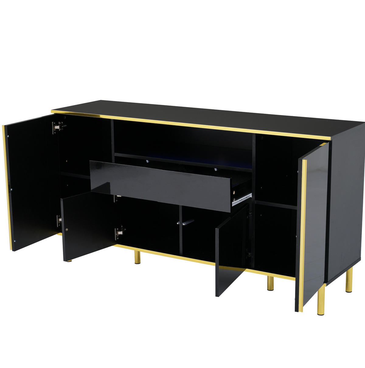 KOMMODE aus MDF & Spanplatte 150x40x80cm in Schwarz mit LED-Beleuchtung - Schwarz, Holzwerkstoff (150/80/40cm) - Modfu