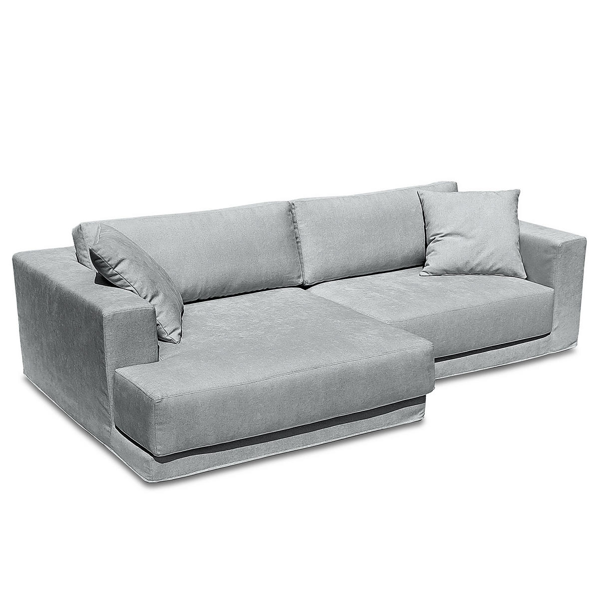 ECKSOFA mit Wechselbezug - Longchair, Webstoff - Hellgrau/Schwarz, Kunststoff/Textil (260/155cm) - home24