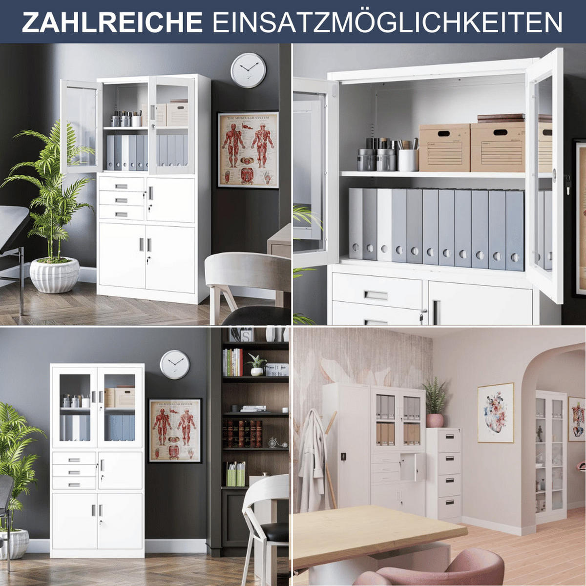 VITRINENSCHRANK abschließbar GEDO mit Tresor 185x90x40cm Weiß - Weiß, Metall (90/185/40cm) - DELUKE