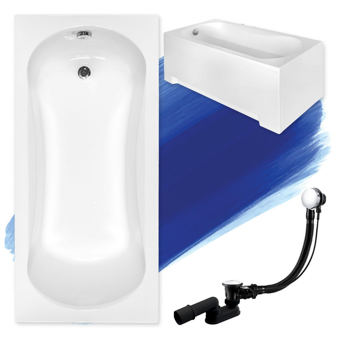 BADEWANNE Rechteck ARIA 140/70 mit Schürze Ablauf Füße - Weiß, Kunststoff (70/50/140cm) - bad land