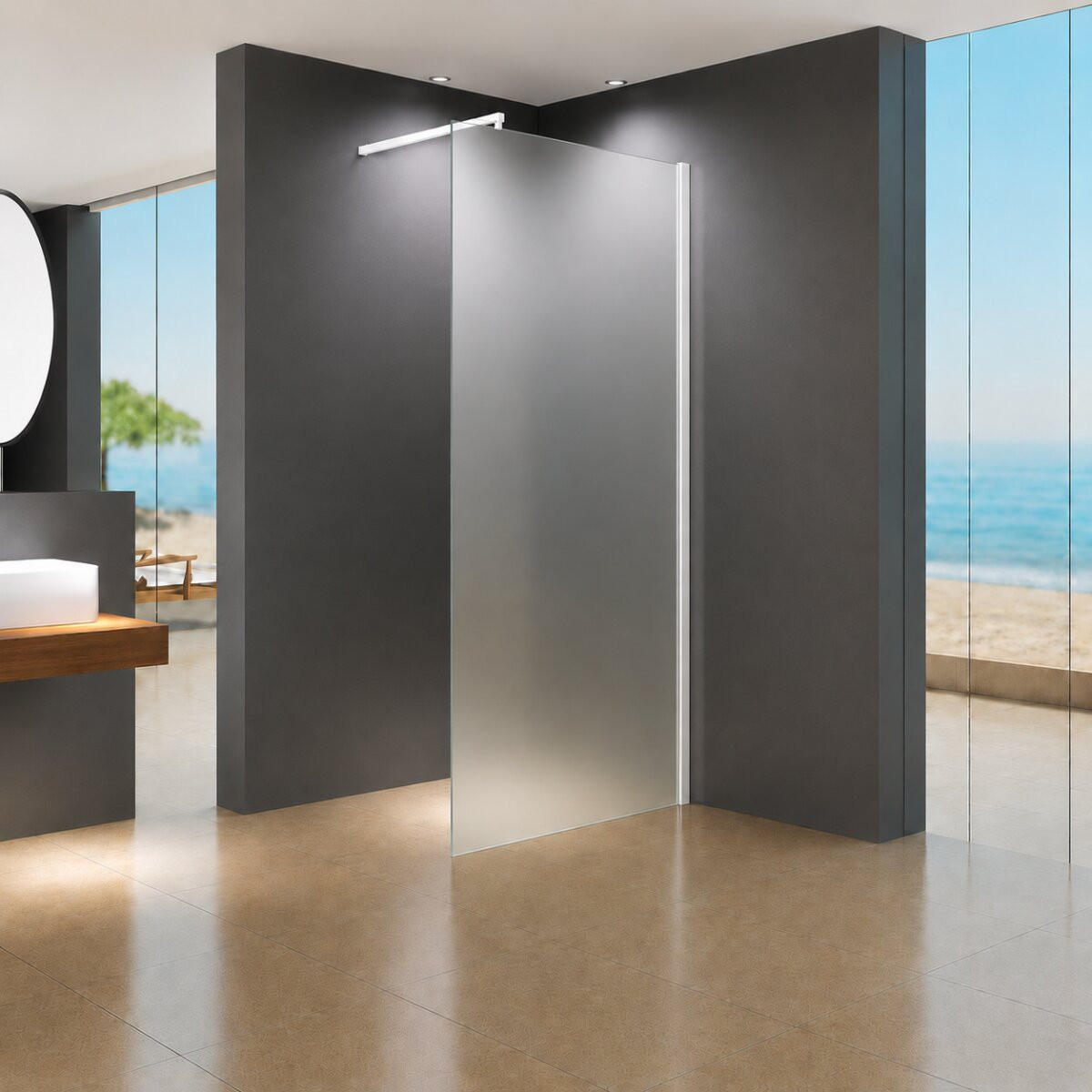 WALK-IN-DUSCHWAND 90 × 200 cm – Satiniertes ESG-Sicherheitsglas – Weiß - Weiß, Glas (10/90/200cm) -  Glaswerk Westfalen