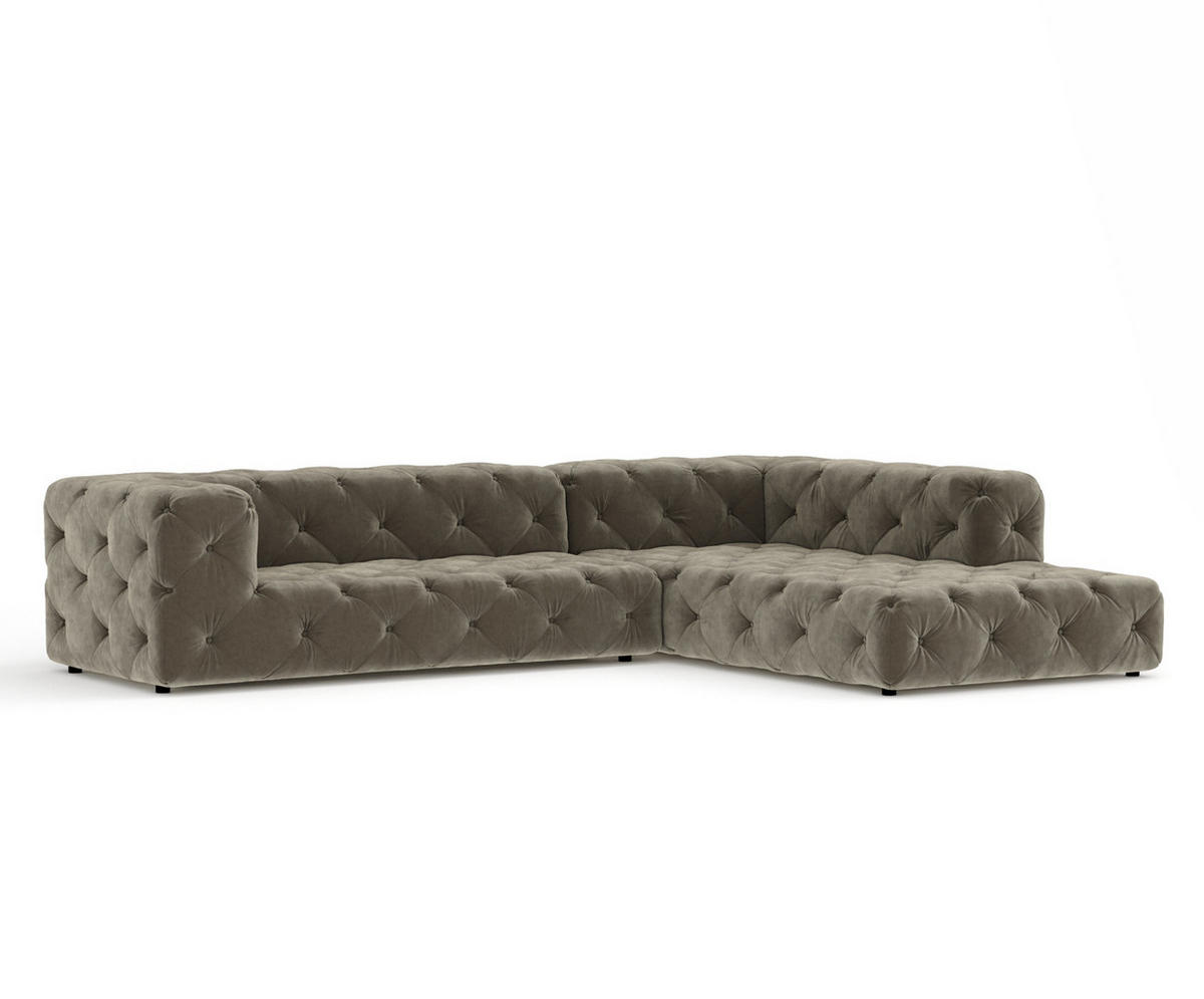 ECKSOFA Cosimo Taupe Samtstoff - Taupe/Schwarz, Holz/Holzwerkstoff (325/228cm) - Maison de Reve