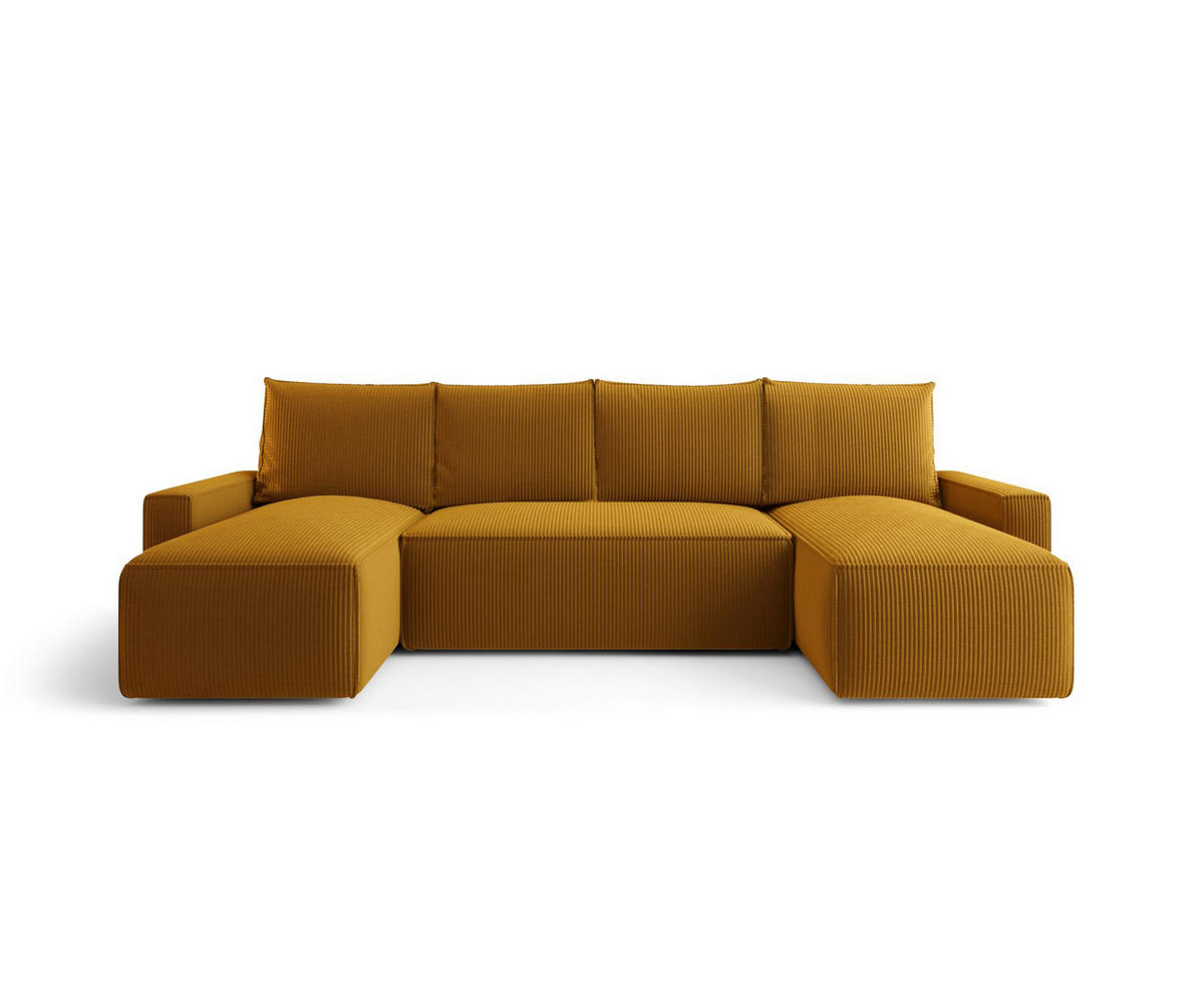 WOHNLANDSCHAFT mit Schlaffunktion SAVIO U Poso 01 - Currygelb, Textil (300/75/140cm) - Bedante
