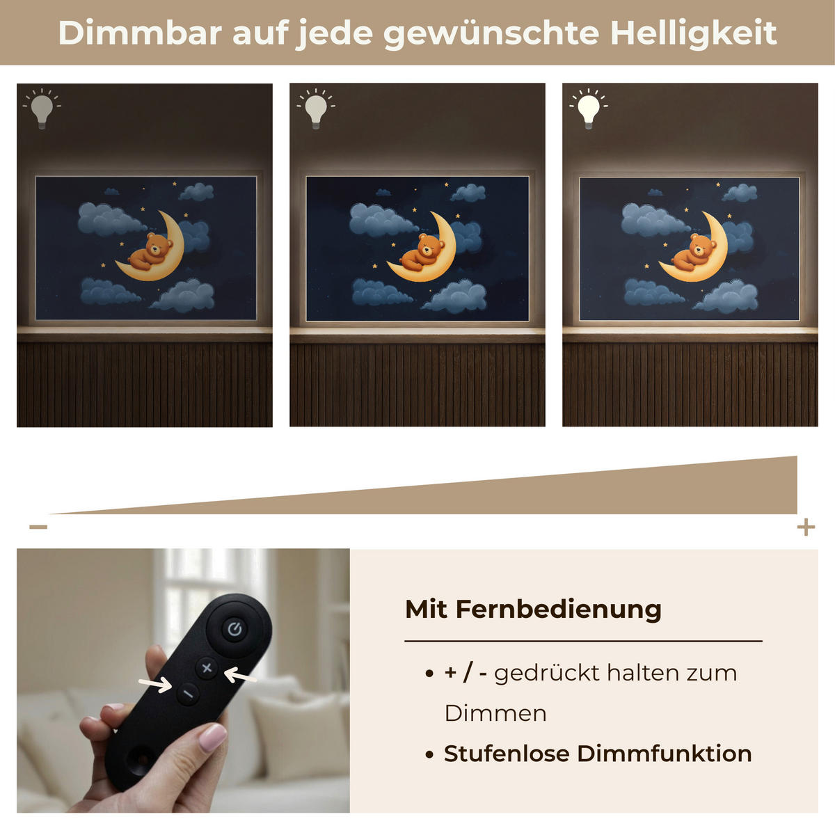 NACHTTISCHLAMPE MIT AKKU Teddybär - Mond - Wolken - Sterne 60x40 cm - Dunkelblau, Holzwerkstoff (8/60/40cm) - OnlyWow