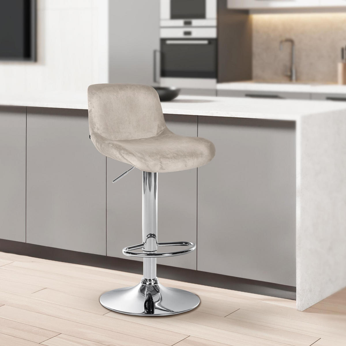 BARHOCKER 2er Set Salomon Chrom Samt creme - Chromfarben/Naturfarben, Textil/Metall (50/106/52cm) - TPFLiving