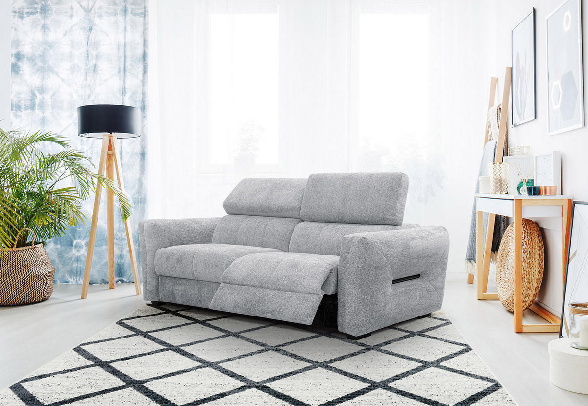 SOFA CALVERA 3-Sitzer mit 1 Relaxfunktion, hellgrau - Hellgrau, Holzwerkstoff/Textil (204/79/106cm) - Courtois Laville