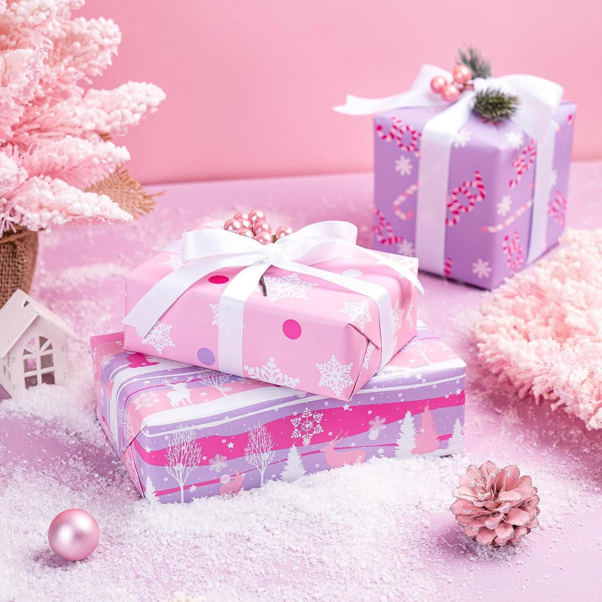 GESCHENKPAPIER 3 Rollen 43,2 cm x 3 m Weihnachtsdesign - Multicolor, Papier (4/44/10cm)