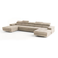 WOHNLANDSCHAFT OMBRA Creme Velours-Stoff mit Schlaffunktion - Creme, Holz (425/90/202cm) - MASSENO