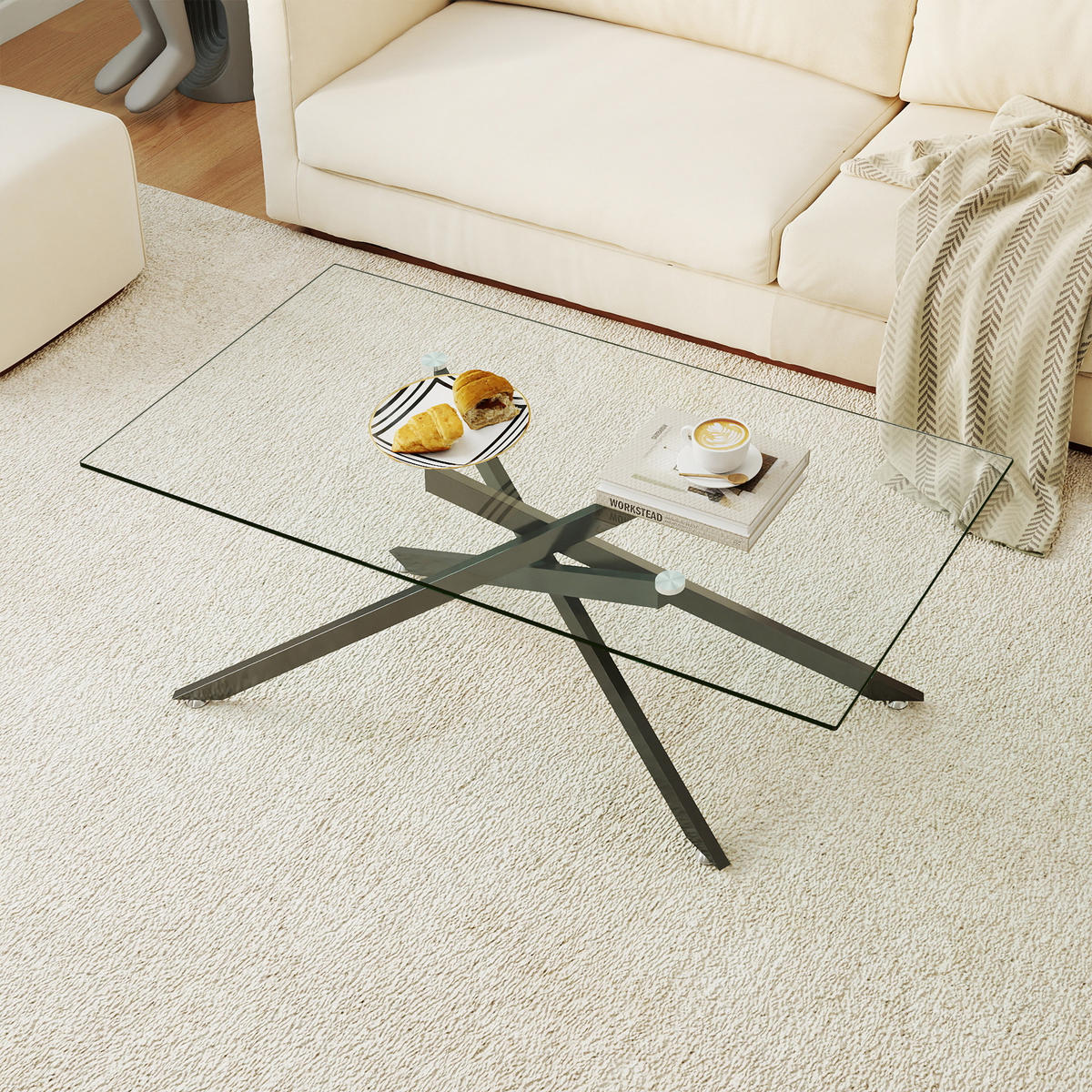 COUCHTISCH aus Glas und Metall in Schwarz mit geformte Metallbeine - Schwarz, Glas (120/60/46cm) - Modfu