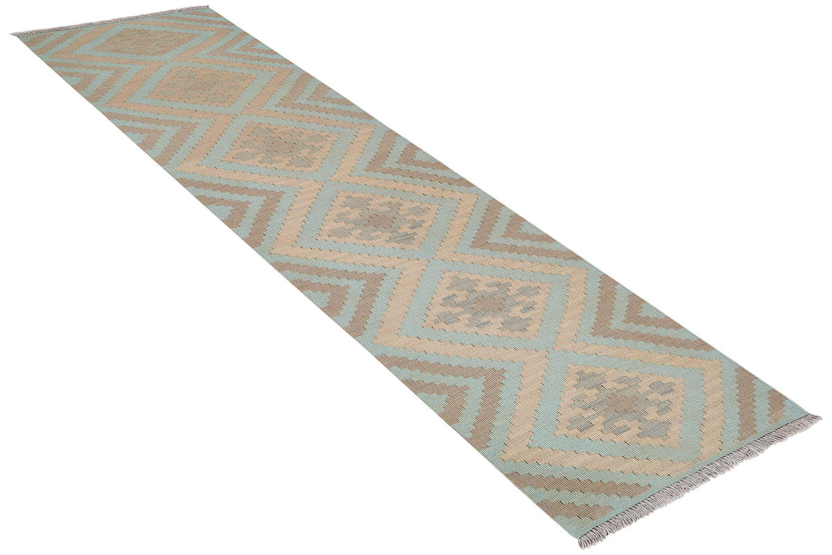 HANDWEBTEPPICH Kelim Gashgai Grün 210/57 cm - Grün, Textil (57/210cm) - Looma