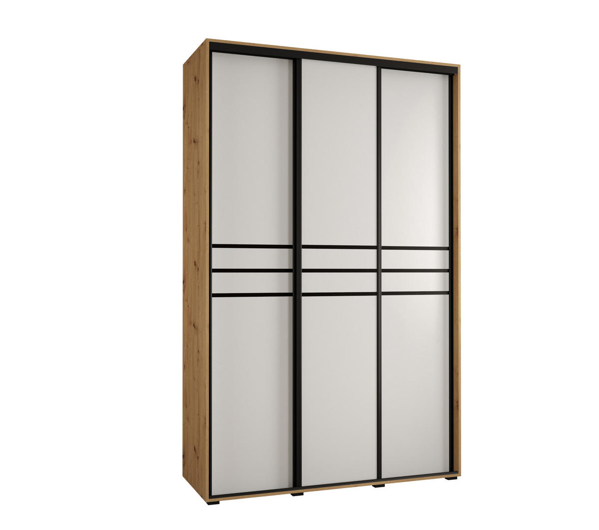 SCHWEBETÜRENSCHRANK 235,2/150/60 3-türig - Schwarz/Weiß, Holz/Metall (150/235/60cm) - Abiks Möbel