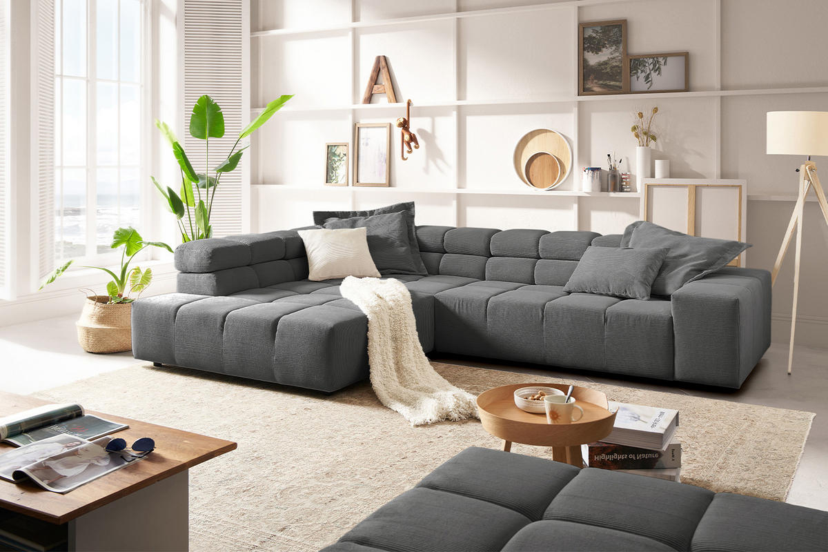 ECKSOFA NEVADA Anthrazit Cord - Anthrazit/Schwarz, Kunststoff/Textil (319/215cm) - KAWOLA