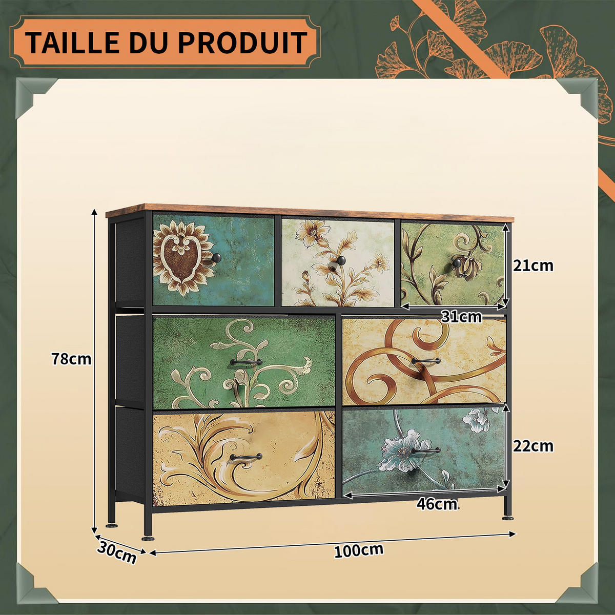 KOMMODE mit 7 Schubladen Metallgestell Stoff Kommode - Multicolor, Holz (30/78/100cm)