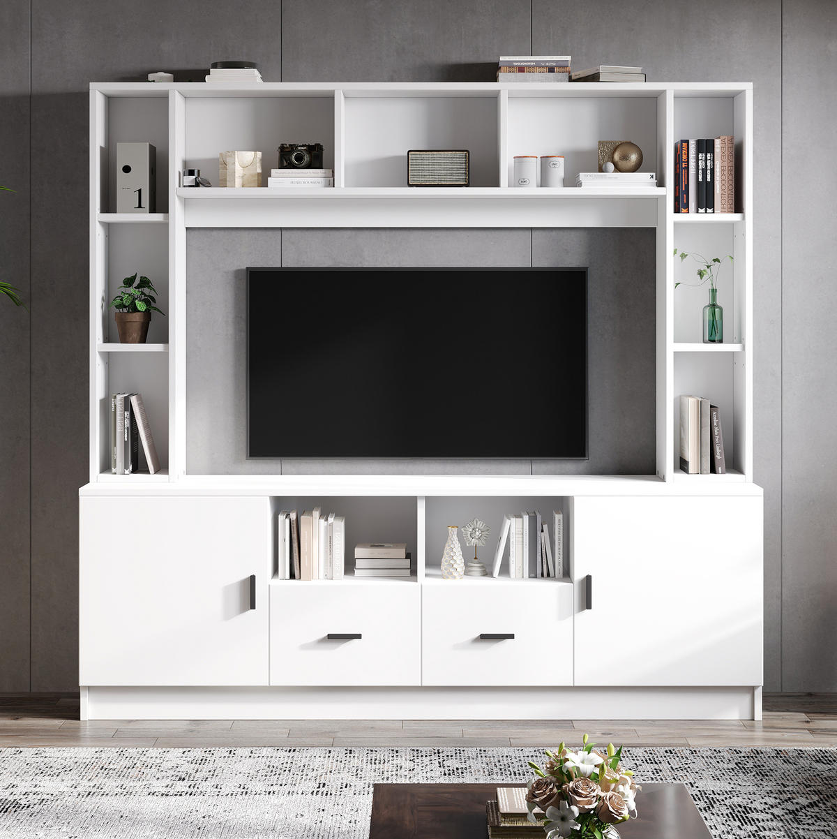 TV-WOHNWAND mit Stauraum 180 x 35 x 170 cm Weiß 5-tlg. - Weiß, Holzwerkstoff (35/170/180cm) - Beauniv