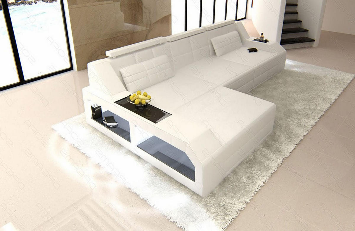 COUCH Arezzo L Weiß Echtleder - Weiß, Leder (308/194cm)